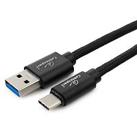 Кабель USB 3.0 Cablexpert CC-P-USBC03Bk-1.8M, AM/Type-C, серия Platinum, длина 1.8м, черный, нейлоновая оплетка, блистер | код CC-P-USBC03Bk-1.8M | Cablexpert