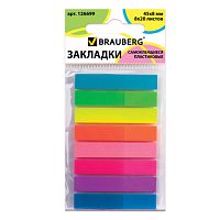 Закладки клейкие BRAUBERG НЕОНОВЫЕ, пластиковые, 45х8 мм, 8 цветов х 20 листов, в пластиковой книжке, 126699 | код 126699 | BRAUBERG