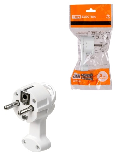 Вилка круглая плоская с кольцом белая 16А 250В TDM | код SQ1806-0195 | TDM