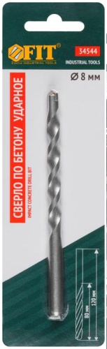 Сверло победитовое ударное, цилиндрический хвостовик (для бетона, кирпича) 8х120 мм | код 34544 | FIT фото 3