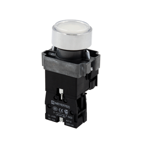 Кнопка плоская белая с подсветкой, 24V AC/DC, 1NO, IP67, металл MTB2-BWF3171 | код 132656 | MEYERTEC Кнопка плоская белая с подсветкой, 24V AC/DC, 1NO, IP67, металл MTB2-BWF3171 | код 132656 | MEYERTEC