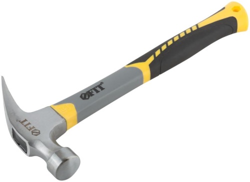 Молоток-гвоздодер, фиброглассовая усиленная 3-х цветная ручка, Профи 29 мм, 450 гр | код 44776 | FIT фото 2