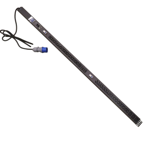 Блок розеток вертикальный, 1-фазный с автоматом, общий мониторинг по RS-485 и IP, 32A / 250V, 6xC19 + 36xC13, шнур 3.0 м, разъем IEC309 | код TWT-PDVMT1-6x36-32A | TWT