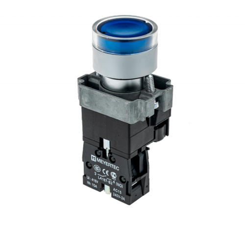Кнопка с LED подсветкой, синяя, 24V AC/DC, 1NO, мет. MTB2-BW3661 | код 58205 | MEYERTEC
