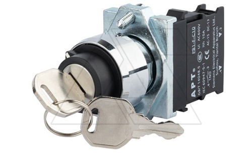 Переключатель PB1S, с ключом, 0-I, фиксация, ключ выним. в 0 и I, 1NO, 6A 230VAC/24VDC, 22mm, IP65 | код PB1S-10Y/E | АРТ