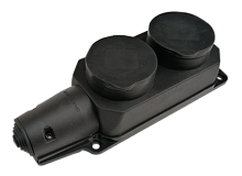 Розетка двойная с заземлением каучук с заглушками 16А IP44 черная 9322 IN HOME | код 4690612010274 | IN HOME