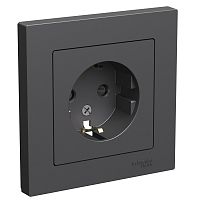 ATLASDESIGN РОЗЕТКА с заземлением со шторками, 16А, в сборе, БАЗАЛЬТ | код ATN001444 | Systeme Electric