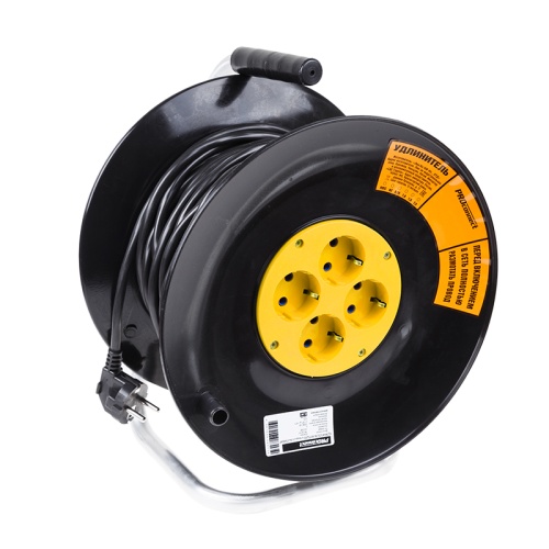 Удлинитель силовой на катушке 4 гнезда с/з 30 м 3х1 мм кв STANDART PROCONNECT | код 11-7605 | PROCONNECT