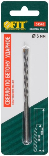 Сверло победитовое ударное, цилиндрический хвостовик (для бетона, кирпича) 6х100 мм | код 34543 | FIT фото 3