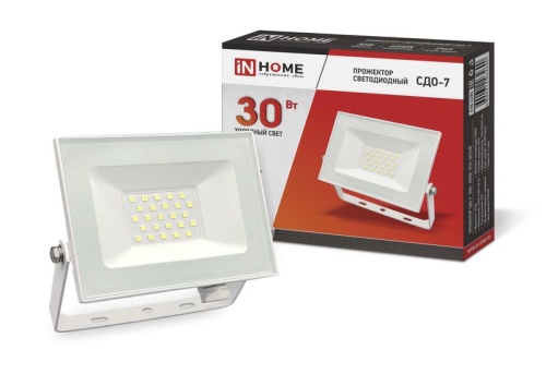 Прожектор светодиодный СДО-7 30Вт 6500К IP65 2700лм 230В бел. | код 4690612034690 | IN HOME Прожектор светодиодный СДО-7 30Вт 6500К IP65 2700лм 230В бел. | код 4690612034690 | IN HOME