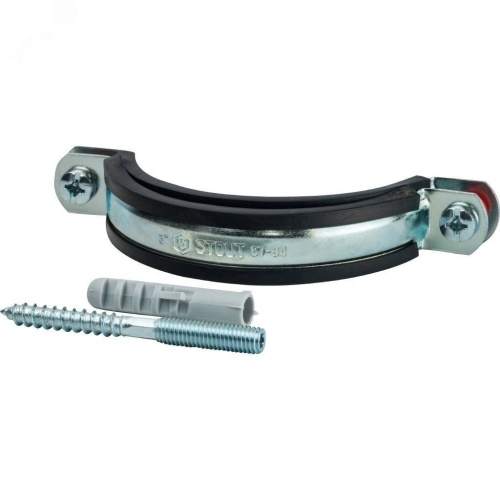 Хомут для труб комплект хомут+шпилька шуруп +дюбель пластиковый 3'(87-94) | код SAC-0020-100003 | STOUT
