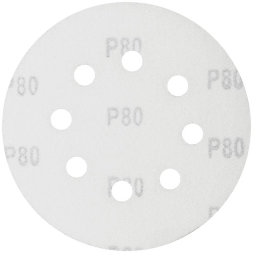 Круги шлифовальные с отверстиями (липучка), алюминий-оксидные, 125 мм, 5 шт Р 80 | код 39784 | FIT