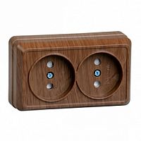 Розетка двухместная ОКТАВА, открытый монтаж, со шторками, дуб | код. ERO23-K04-10-DC | IEK