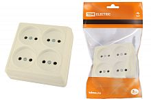 Розетка четырехместная 2П открытой установки IP20 10А сл. кость Ладога TDM | код SQ1801-0220 | TDM