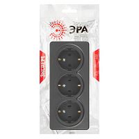 Розетка Эксперт 11-2208-05 тройная с заземлением 3х2P+E Schuko, IP20, 16A-250В, ОУ, антрацит | код Б0063007 | ЭРА