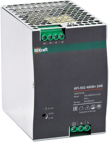 Импульсный источник питания 480Вт 24В 20А ИП-502 | код 52057DEK | DEKraft