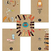 Тетрадь А5 48л. HATBER скоба, клетка, обложка крафт, На мягких лапках (5 видов в спайке), 48Т5В1 | код 113143 | HATBER