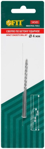 Сверло победитовое ударное трехгранный хвостовик (уп. для бетона; кирпича) 4х75мм FIT 34501 фото 3
