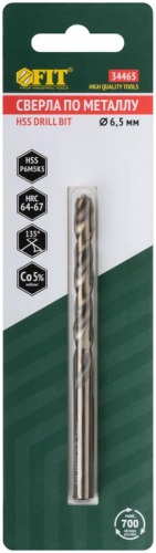 Сверло по металлу Профи 6.5мм HSS с добавкой кобальта 5% (блист.1шт) FIT 34465 фото 3 Сверло по металлу Профи 6.5мм HSS с добавкой кобальта 5% (блист.1шт) FIT 34465 фото 3
