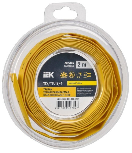 Трубка термоусадочная ТТУ нг-LS 8/4 желт. (уп.2м) | код UDR12-008-004-002-K05-T | IEK