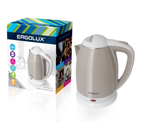 Чайник ELX-KS02-C18 нерж.сталь/пластик 1.8л 160-250В 1500-2300Вт бежево-бел. | код 13121 | Ergolux