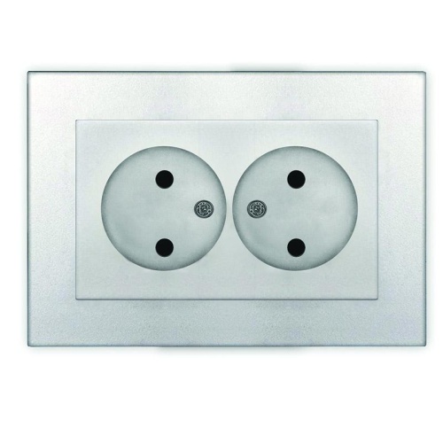 Розетка 2-м СП Афина 16А IP20 без заземл. в сборе серебр. | код A0102-S | Universal Розетка 2-м СП Афина 16А IP20 без заземл. в сборе серебр. | код A0102-S | Universal