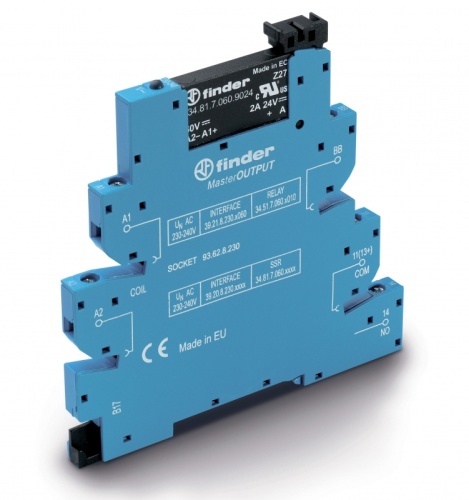 Интерфейсный модуль (сборка 34.81.7.060.9024 + 93.62.8.230), твердотельное реле, серия MasterOUTPUT, выход 6A (24В DC), питание 230-240В AC, категория защиты IP20, винтовые клеммы | код 392082309024 | FINDER Интерфейсный модуль (сборка 34.81.7.060.9024 + 93.62.8.230), твердотельное реле, серия MasterOUTPUT, выход 6A (24В DC), питание 230-240В AC, категория защиты IP20, винтовые клеммы | код 392082309024 | FINDER