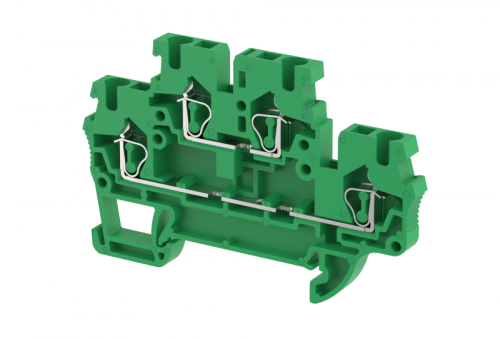 Клемма проходная пружинная 2,5 мм2,двухуровневая, на 2 подключения, зеленая SQ2.5-2T-GREEN | код 2102020003 | Elmex
