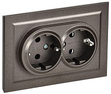BRITE Розетка 2-местная с заземлением с защитными шторками 16А в сборе РСш12-3-БрТБ темная бронза | код BR-R24-16-K45-F | IEK