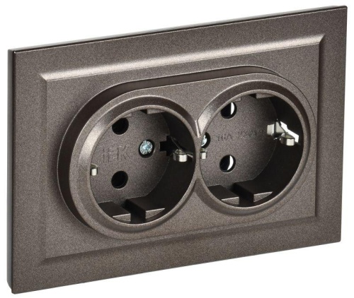 BRITE Розетка 2-местная с заземлением с защитными шторками 16А в сборе РСш12-3-БрТБ темная бронза | код BR-R24-16-K45-F | IEK