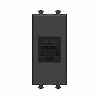 Компьютерная розетка RJ-45 без шторки модульная, кат.6А, Avanti, Черный матовый, 1 модуль | код 4412671 | DKC