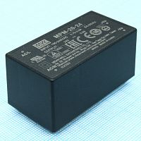 Источник питания AC-DC, 21.6Вт, вход 80...264В AC 47...440 Гц, выход 24В/0.9А, изоляция 4000В AC, в кожухе 52.4х27.2х24мм, -35...+85C | код MPM-20-24 | MeanWell