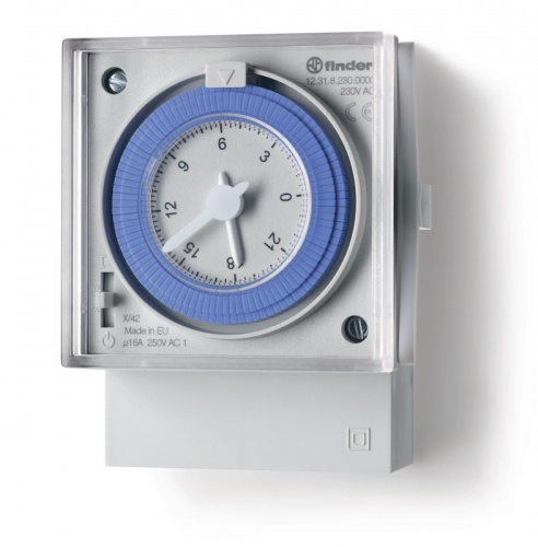 Реле времени механическое суточное, монтаж на панель, 1СO 16A, питание 120...230В АC, резервн.источник питания, степень защиты IP20, упаковка 1шт. | код 123182300000PAS | FINDER