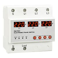 Реле выбора приоритетной фазы RM-PS63, 3NO+N, 63A, 220VAC, Umin(120_210V)/Umax(220_300V), 0.02_0.1s/1_600s, LED-дисплей, 5M | код RM-PS63 | RELETEK
