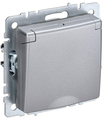 BRITE Розетка 1-местная с заземлением с защитными шторками и крышкой 16А IP44 РСбш10-3-44-БрА алюминий | код BR-R16-16-44-K47 | IEK