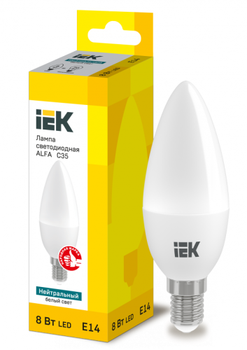Лампа LED ALFA C35 свеча 8Вт 230В 4000К E14 (6шт) IEK | код LLA-C35-8-230-40-E14-6 | IEK Лампа LED ALFA C35 свеча 8Вт 230В 4000К E14 (6шт) IEK | код LLA-C35-8-230-40-E14-6 | IEK