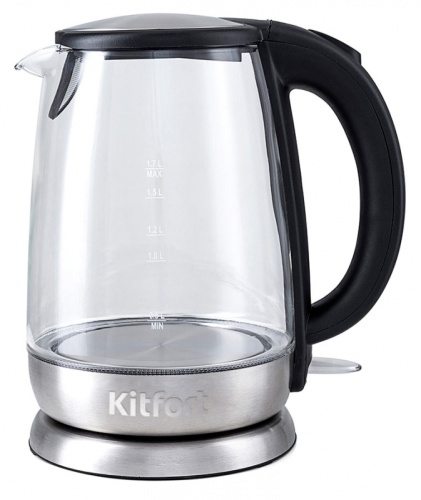 Чайник электрический Kitfort КТ-619 1.7л. 2200Вт серебристый/черный корпус: стекло/металл | код 1007517 | KITFORT