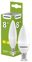Лампа светодиодная C35 свеча 8Вт 230В 3000К E14 GENERICA | код LL-C35-08-230-30-E14-G | IEK