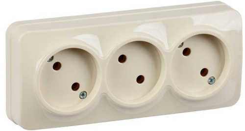 Розетка трехместная для открытой установки РС23-2-ХК без заземления 10А GLORY кремовый | код ERH30-K33-10 | IEK