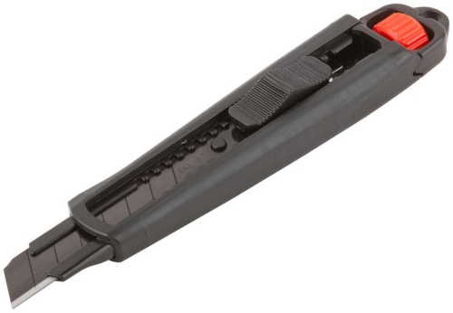 Нож технический 18мм усиленный прорезиненный дополнит. пластиковый прижим профи черн. FIT 10322 фото 2