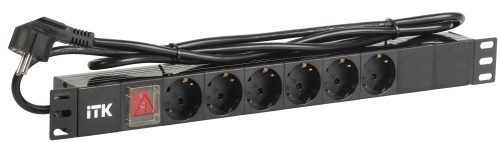 ITK PDU 6 розеток DIN49440 (нем. станд.) с LED выключателем, 1U, шнур 2м вилка DIN49441 (нем. станд.), профиль из ПВХ, черный | код PH12-6D1-P | IEK ITK PDU 6 розеток DIN49440 (нем. станд.) с LED выключателем, 1U, шнур 2м вилка DIN49441 (нем. станд.), профиль из ПВХ, черный | код PH12-6D1-P | IEK