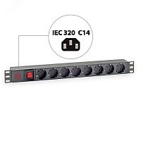 Блок розеток 19' на 8 розеток. выключатель. гнездо C14 под шнур | код PD 0802.000 | SYSMATRIX