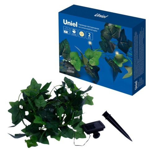 Садовая гирлянда на солнечной батарее USL-S-135/PT2000 IVY Плющ 20 светодиодов Теплый белый свет 1*АА Ni-Mh аккумулятор в/к IP44 | код UL-00009374 | Uniel