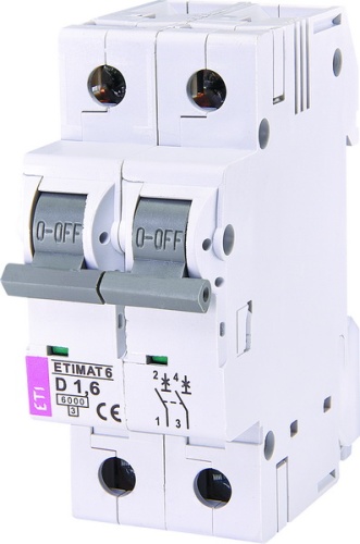 Автоматический выключатель ETIMAT 6 2p D 1,6A (6kA) | код 002163507 | ETI