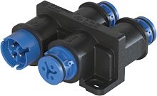 Распределительное устройство (тройник), 1 вход/3 выхода, IP68(69k), 3 полюса, параллельное соединение, с продольным уплотнением, с монтажными фланцами, цвет: голубой, номинальные характеристики: 250V/400V 16A, серия gesis RST MICRO | код 4l.030.0143