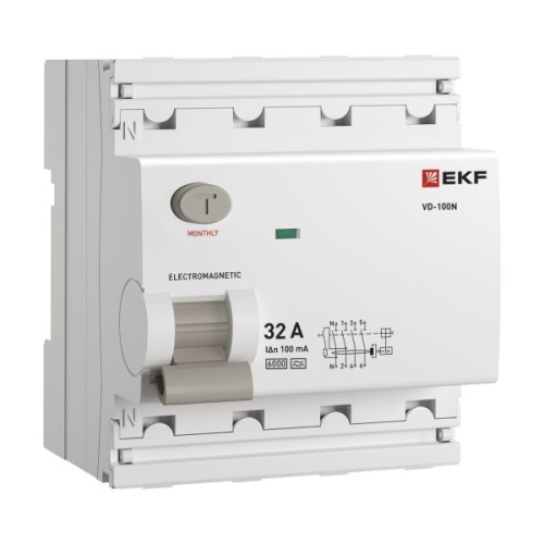 Выключатель дифференциального тока ВД-100N 4P 32А 100мА A эл-мех 6кА PROXIMA EKF | код E1046MA32100 | EKF Выключатель дифференциального тока ВД-100N 4P 32А 100мА A эл-мех 6кА PROXIMA EKF | код E1046MA32100 | EKF