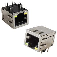 Гнездо-розетка экранированная RJ 8P8C FTP RUICHI TJ8-1 c LED индекацией, под пайку | код 114424 | Ruichi