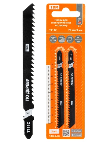 Пилки для электролобзика по дереву, HCS, 75х3 мм, быстрый рез, T111C, 2 шт, Рубин, TDM | код SQ1089-0204 | TDM Пилки для электролобзика по дереву, HCS, 75х3 мм, быстрый рез, T111C, 2 шт, Рубин, TDM | код SQ1089-0204 | TDM
