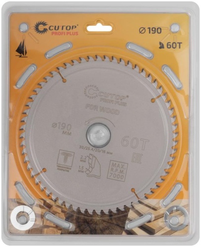Диск пильный по дереву с тефлоновым покрытием 60Т, Profi plus, 190x1,5/2,2x30/25,4/20/16 мм | код 75-19060Т | FIT