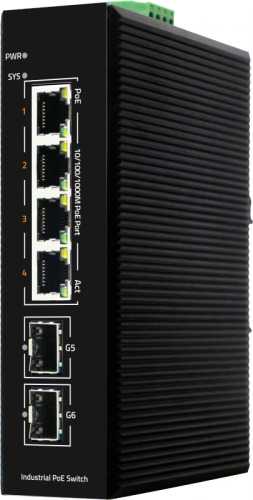Промышленный коммутатор L2 уровня на 4 порта 10/100 / 1000M PoE с поддержкой IEEE802.3 af/at/BT 90Вт, 2-гигабитных порта SFP | код GL-SW-G205-4PSG(BT) | GIGALINK